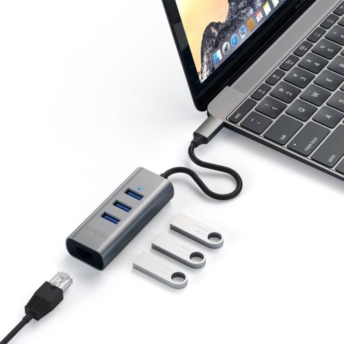 Satechi USB-C Aluminum 3-Port USB 3.0 & Ethernet (RJ45) Hub Space Grey