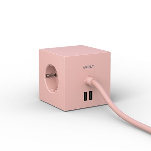 AVOLT Square1 3x Jatkojohto + 2x USB-A Old Pink