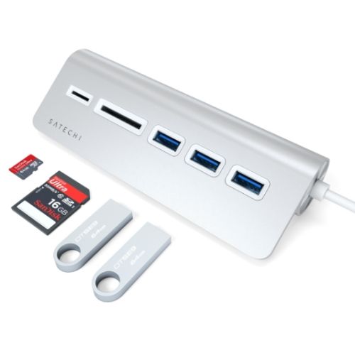 Satechi USB-C Aluminum 3-Port USB Hub & Micro/SD Card Reader Silver