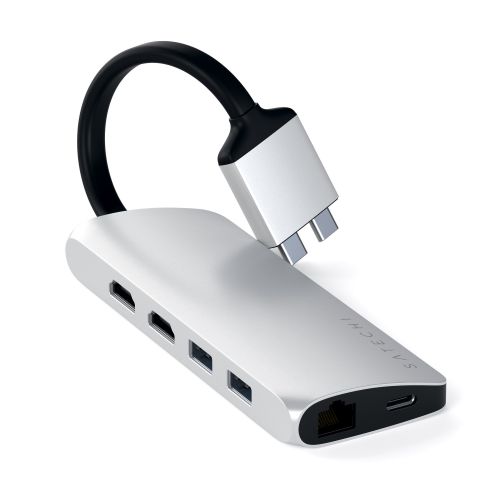 Satechi USB-C Aluminum MultiPort Dual 4K HDMI Adapter Silver
