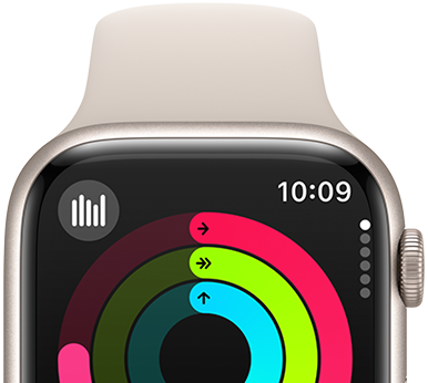 Apple Watch Series 9, jossa näkyvät aktiivisuusympyrät